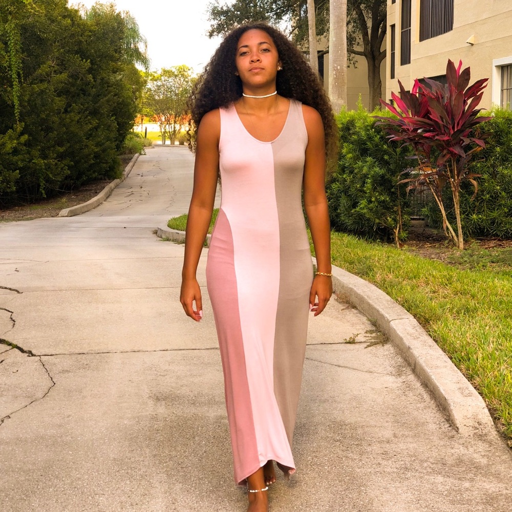 Pink color block maxi dress
